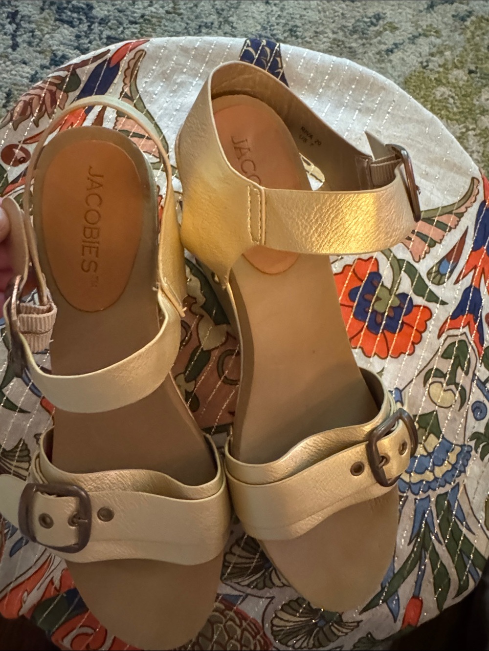 Jacobies Gold Buckle Ankle-Strap Sandals